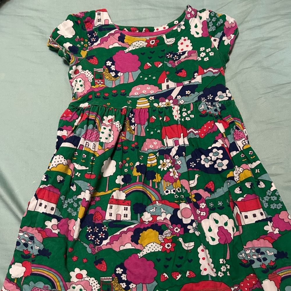 Mini Boden Green and Pink Patterned Kids Dress